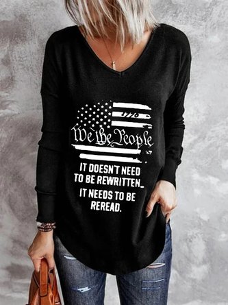 Casual Long Sleeve V Neck Printed Top T-shirt