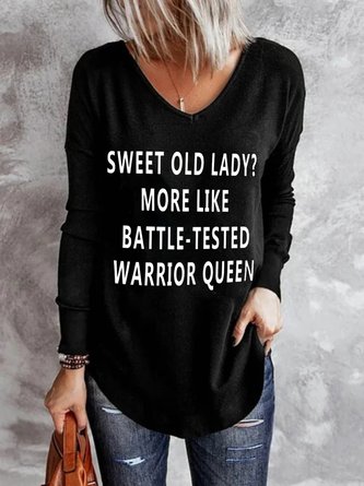 Casual Long Sleeve V Neck Printed Top T-shirt