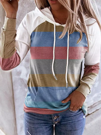 Hoodie Casual Color-Block Long Sleeve Sweatshirt