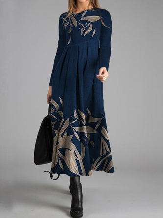 Long Sleeve Printed Casual Knitting Dress