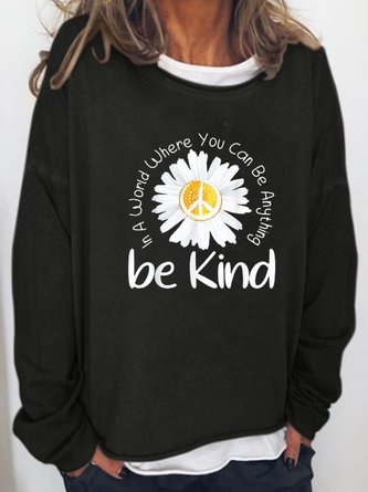 Casual Round Neck Long Sleeve Printing Floral Sweatshirt