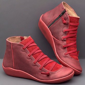 Women Leather Flat Heel PU Boots
