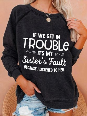 Casual Long Sleeve Round Neck Printed Top Sweatshirt
