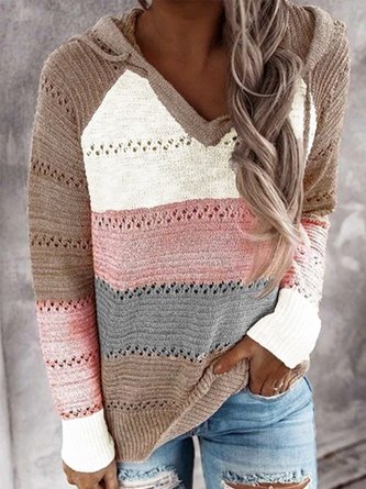 Multicolor Patchwork Long Sleeve Hoodie Shirt & Top