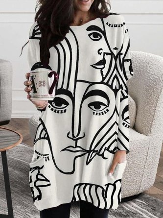Casual Long Sleeve Round Neck Printed Top T-shirt