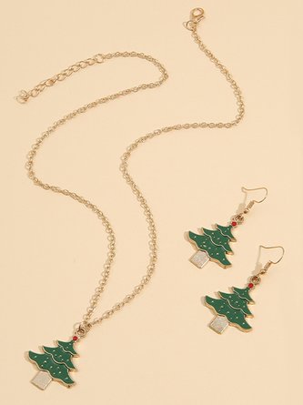 Simple Christmas Tree Earrings Necklace Xmas Necklace