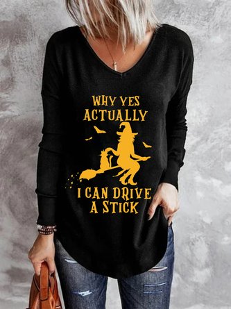 Casual Long Sleeve V Neck Printed Top T-shirt