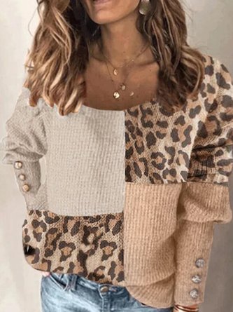 Casual Loosen Crew Neck Color Block Sweater