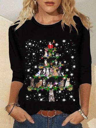 Christmas Xmas Long Sleeve Round Neck Printed Top T-shirt Xmas T-shirt