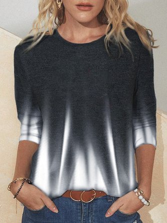 Personalized basic casual gradient contrast printing long-sleeved T-shirt