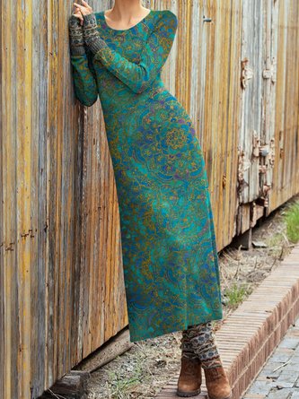Flannel Casual Crew Neck Knitting Dress