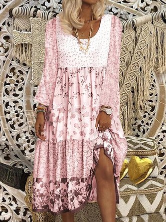 Floral Printed Long Sleeves Sweet Boho Dress