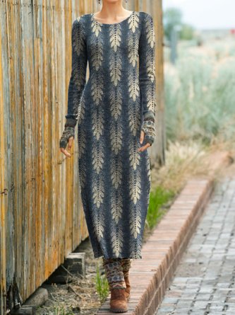 Geometric Crew Neck Elegant Knitting Dress