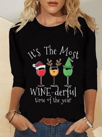 Christmas Xmas Long Sleeve Round Neck Printed Top T-shirt Xmas T-shirt
