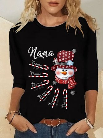Christmas Xmas Snowman Long Sleeve Round Neck Plus Size Printed Top T-shirt Xmas T-shirt