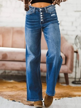 Denim Plain Pockets buttoned Jeans