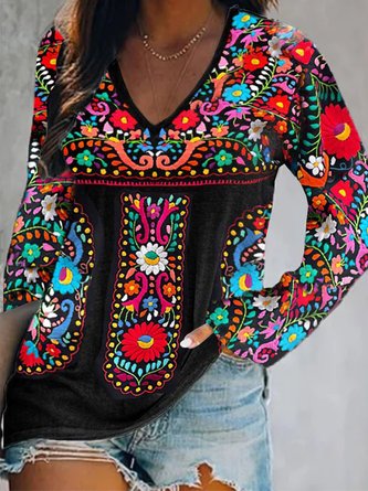 Boho Cotton Blends Tribal T-shirt