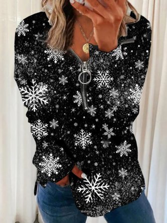 Christmas Xmas Long Sleeve Plus Size Printed Top Sweatshirt Xmas Hoodies
