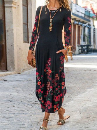 Loosen Pastoral Crew Neck Dress