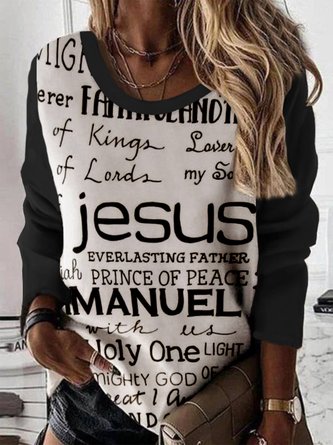 Jesus Letters Printed Long Sleeve Casual Sweatshirt