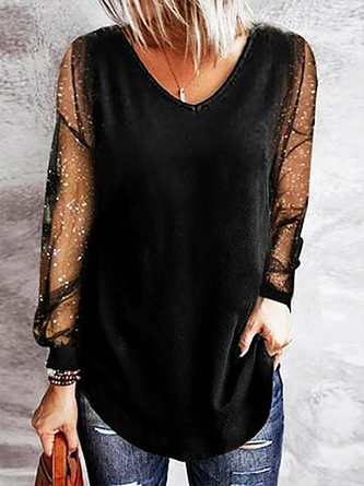 V Neck Casual Sequins T-shirt