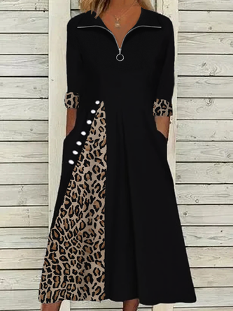 Casual A-line Leopard Printed Knitting Dress