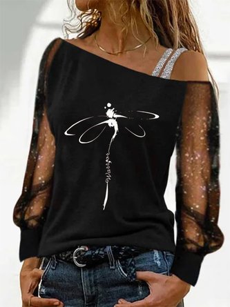 Mesh Dragonfly Long Sleeve Casual Shirt & Top