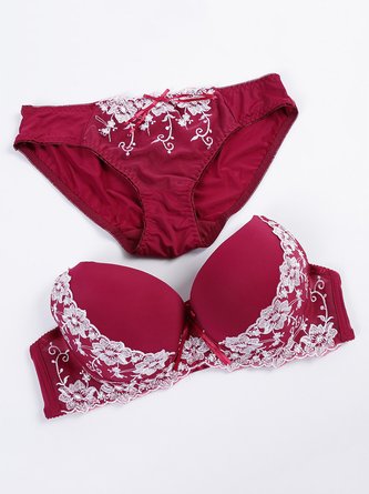 CD Cup Gathered Sexy Lace Embroidery Plus Size Bra Set