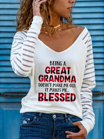 Casual Plaid Long Sleeve V Neck Printed Top T-shirt Graphic T-shirt For Women