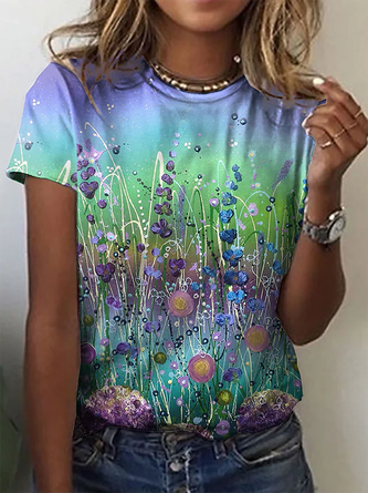 Floral Crew Neck Casual Short Sleeve T-Shirt