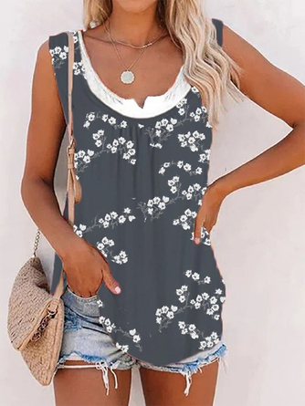 Floral Casual Crew Neck Knit Tank