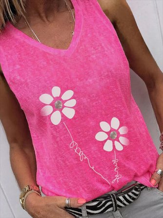 Floral V neck Casual Knit Tank