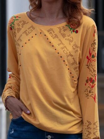 zolucky Ethnic Hollow-Out Long Sleeve Round Neck Women Top