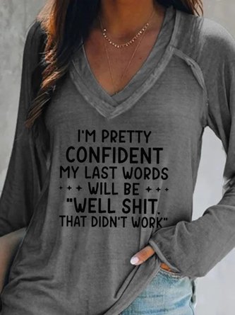 Long Sleeve V Neck Printed Top T-shirt