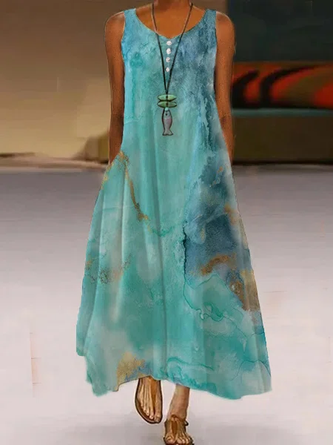 Sleeveless Basic Abstract Printed Weaving Dress