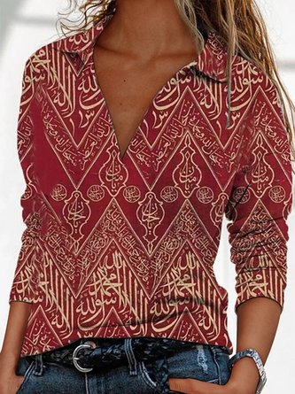 Casual Long Sleeve V Neck Printed Top