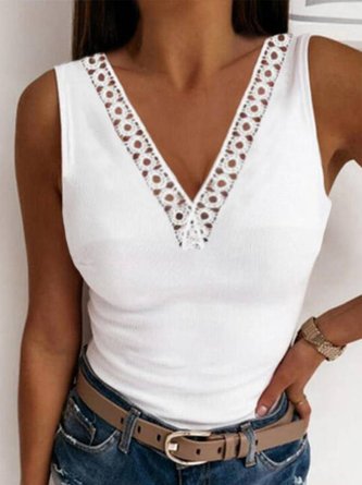V Neck Casual Plain Tanks & Camis