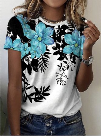 Casual Crew Neck Floral Short Sleeve T-Shirt