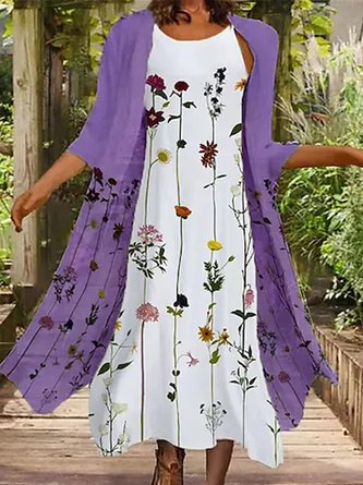 Loosen   Sleeveless woven fresh print dress, built-in, single-wear, back zipper, no coat.