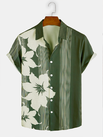 Cotton Linen Botanical Floral Print Lapel Cozy Linen Shirt
