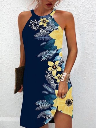 Halter Floral Casual Sleeveless Knitting Dress
