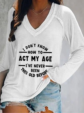 Casual Long Sleeve V Neck Printed Top T-shirt