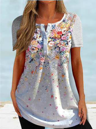 Regular Fit Floral V Neck T-Shirt