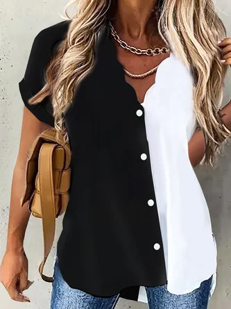 Color Block Casual Loose Blouse