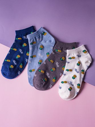 Vintage Casual Pineapple English Alphabet Multicolor Short Socks