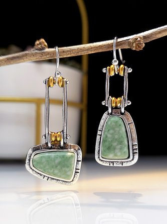 Vintage Green Gemstone Geometric Earrings