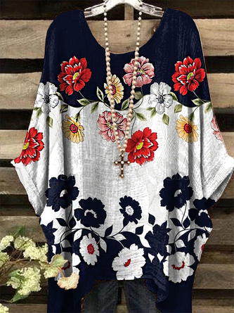 Crew Neck Casual Floral Top