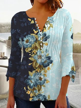 V Neck Casual Floral T-Shirt