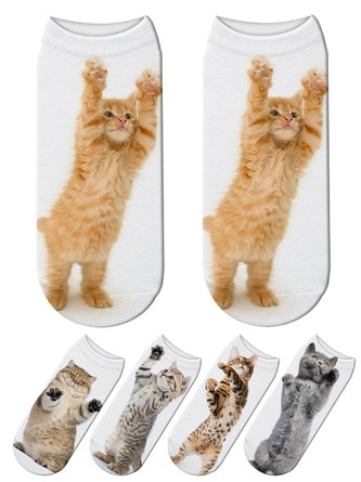 Cotton Knit Cat Pattern Socks