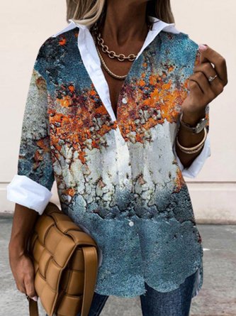 Casual Shirt Collar Ombre Blouse